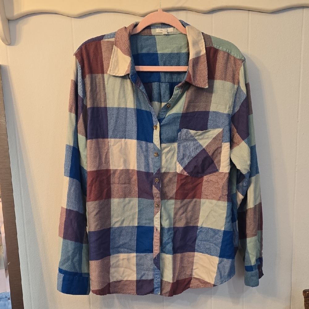 Maurices Blue and Cream Plaid Shirt